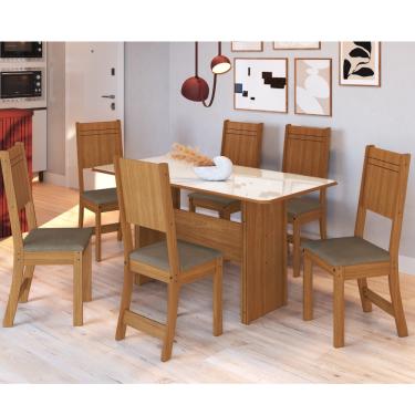 Imagem de Conjunto Sala de Jantar Mesa Evora 6 Cadeiras Lisboa Indekes - Freijo/Off/Tec Cacau
