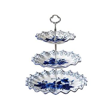 Imagem de Cesta de frutas prato de frutas novo estilo chinês 3 camadas cerâmica prato de frutas casa sala de estar mesa de jantar prato decoração porcelana fruteira decoração