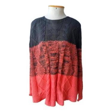Imagem de Poncho Feminino Tricot Linha Manga Longa Inverno Frio Solto-Feminino