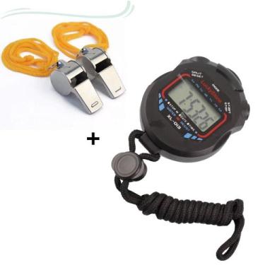 Imagem de Kit Treino Cronometro Digital + 2 Apitos Metal Esporte 2024 - WCAN