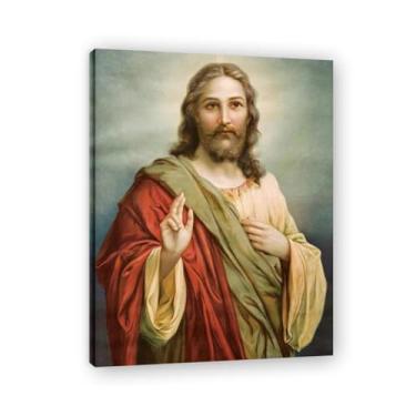 Imagem de Arte de parede Jesus com luz autocontida vida filho de Deus pôster católico cristão pintura bíblia religiosa imagem para sala de estar igreja pinturas modernas arte decorativa 50 x 40 cm