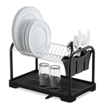 Imagem de Escorredor de Louça Pratos Talheres Duplo Cozinha Com Bandeja(Dois Andares Preto)