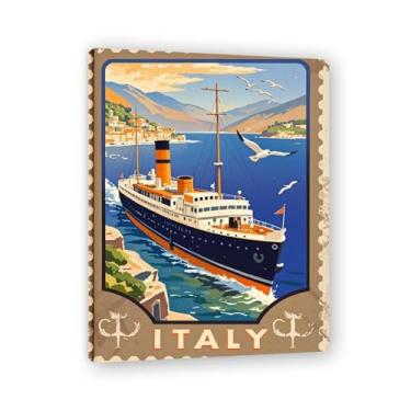 Imagem de Impressão em tela de navio a vapor italiano vintage marinho com textura de papel envelhecido 60 x 78 cm