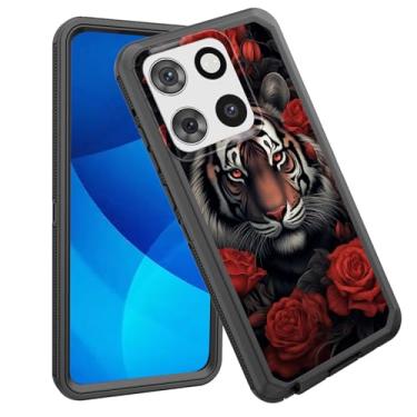 Imagem de GFEWYTJYJ Capa para Moto G Stylus 5G 2025, proteção total de 3 camadas à prova de choque, resistente, resistente e alto impacto, capa rígida para Motorola Moto G Stylus 5G 2025, flores rosa tigre