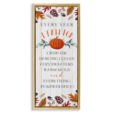 Imagem de Stupell Industries Every Year Favorite Fall Things Arte de parede em tela flutuante com moldura dourada, design de Elizabeth Tyndall, 28 x 63 cm