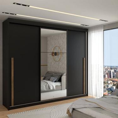 Imagem de Guarda-Roupa Casal Cardial 3 Portas 6 Gavetas com Espelho Preto - Panorama Móveis