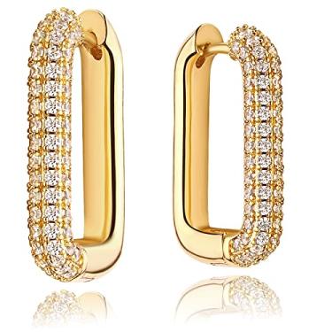 Imagem de Mevecco Brincos de argola de pressão em forma de U banhados a ouro 18 K, zircônia cúbica delicada, oval, brinco para mulheres, lindos e minimalistas, fashion, brincos para dormir, joias, Latão Zircônia cúbica, Zircônia cúbica