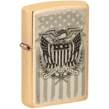 Imagem de Zippo Isqueiro de bolso escovado de latão com design American Crest