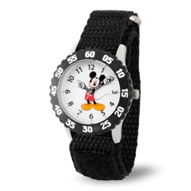 Imagem de Disney Relógio infantil W000227 Mickey Mouse de aço inoxidável Time Teacher com pulseira de nylon preta, Preto, NO SIZE, Relógios Infantis