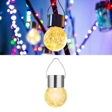 Imagem de KIMI HOUSE 1 pacote de luzes LED brancas quentes para pendurar por energia solar, luzes de bola de vidro rachadas, lanternas decorativas impermeáveis para ambientes externos, para jardim, pátio, gramado, festa, casamento