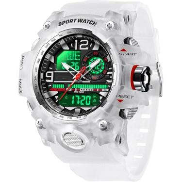 Imagem de findtime Relógios táticos masculinos para homens, relógio militar Reloj Militar para Hombre Sports Outdoor Impermeável Digial Analógico Alarme Cronômetro Big Face Relógio de Pulso, Branco, Esportivo