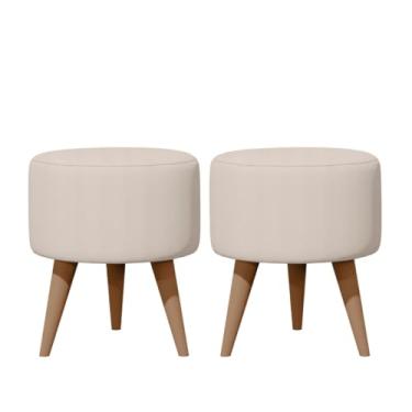 Imagem de Kit 02 Puff Redondo Estofados Conjunto Banqueta Para Apoio Dos Pés Decorativa(SUEDE BEGE CLARO)
