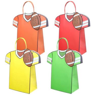 Imagem de ElasignShopo Pacote com 12 sacos de papel de futebol, sacos de lembrancinha de festa esportiva com alças para decoração de festa de aniversário e chá de bebê com tema de futebol