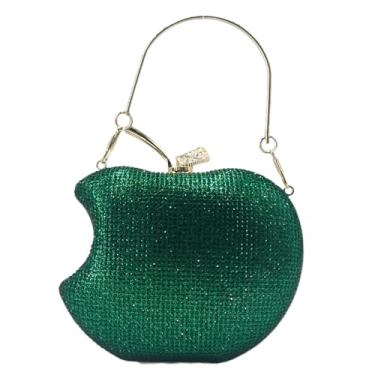 Imagem de pearl&she Bolsas femininas brilhantes com strass maçã diamante bolsas de noite brilhantes Minaudiere clutch bolsas de cristal para festa., Verde, 5.5L x 2.7W x 4.3H inches