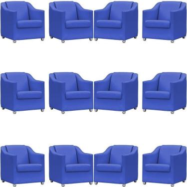 Imagem de Kit 12 Poltronas Mila Corino Cores Pé De Plástico Cromado - Azul-royal Corino