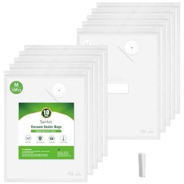 Imagem de Syntus Sacos seladores a vácuo para alimentos, 10 unidades de tamanho médio 25,4 cm x 35,1 cm sacos de armazenamento de alimentos para cozinhar sous vide, aquecimento de micro-ondas, sacos com zíper