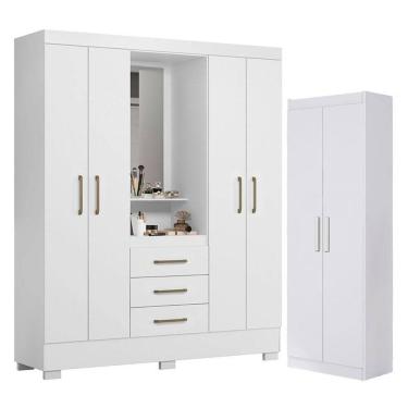 Imagem de Guarda Roupa Solteiro Paris 2045150 e Armário Multiuso 2000191 Branco - Aramóveis