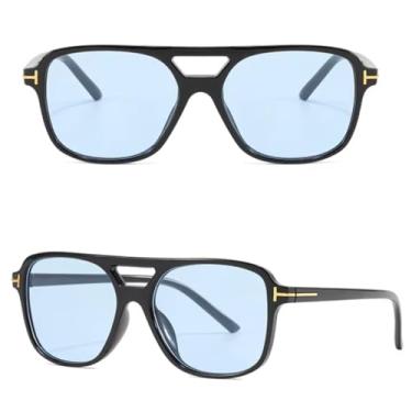 Imagem de Óculos de Sol Estilo Retrô Unissex Modelo Aviador - Ideal para o uso noturno e dias nublados - Proteção Uv400 (Preto, Azul)
