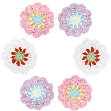 Imagem de GORGECRAFT 6 peças, 3 cores, porta-copos de flores de crochê, 4,5 polegadas, redondo, de lã, decorativo, para copos de flores, porta-copos para bebidas, mesa de café, canecas, copos, casa, cozinha