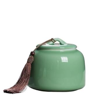 Imagem de Lata de chá Lata de chá de cerâmica com tampa hermética para armazenamento de chá, café, nozes, ervas, especiarias e açúcar Caixa de chá(Green)