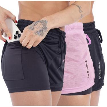 Imagem de Kit 3 Shorts Duplo Feminino 2 Em 1 Esportivo Suplex Academia - typeone