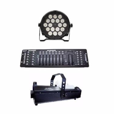 Imagem de Kit 6 Par Led Slim 18X12W Dmx 512 Maquina De Fumaça 3000W - One Light