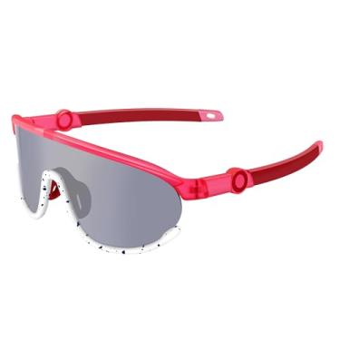 Imagem de KesaPlan Óculos de sol infantil de beisebol, armação leve TR90 TPEE UV400, óculos de sol esportivos para meninos e meninas, Armação vermelha/lente espelhada prateada, Medium