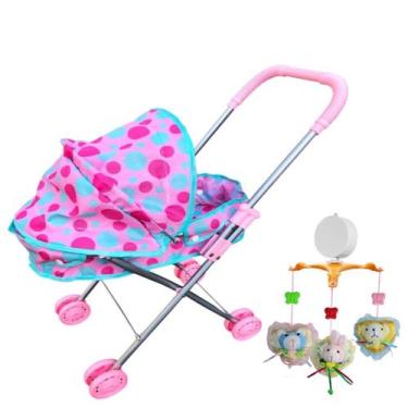 Imagem de Kit Carrinho De Boneca Reborn Rosa Dm Móbile Musical Ursinho - DM Toys