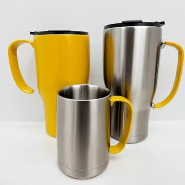 Imagem de Caneca Térmica Parede Dupla em Aço Inox Amarela 750ml com Canudo - Estilo Premium