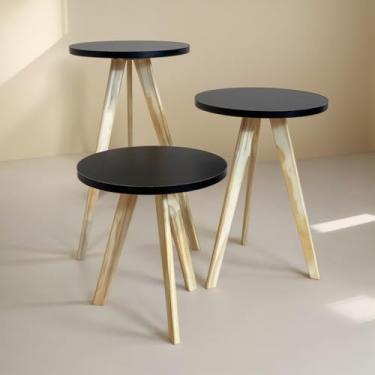 Imagem de Kit 3 Lateral, de Cabeceira, de Apoio Pé Palito - Madeira Maciça(Conjunto 2 Mesas - Preto)