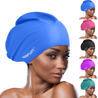 Imagem de AMFUN 2 toucas de natação para cabelos longos, toucas de natação extra grandes para mulheres e homens, touca de natação de silicone para adultos, chapéu de natação à prova d'água para dreadlocks
