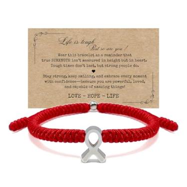 Imagem de LAMIBEE Pulseira por uma causa, pulseira de fita de conscientização, pulseiras ficam bem logo, pulseira de cordão de proteção para homens, mulheres estilo amuleto boho (conscientização vermelha)