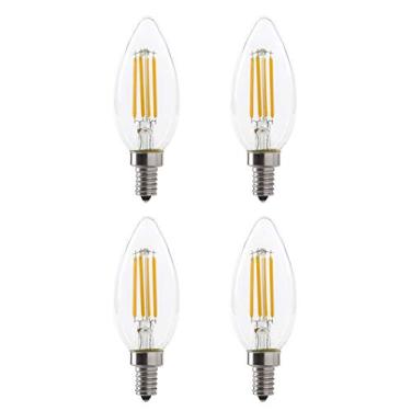 Imagem de Lâmpada LED B11 5W Torpedo Filamento Lustre de Filamento, Equivalente a 60W, 500 lúmens, Branco Macio 2700K, Regulável, 120V, Base E12 Candelabro, Energy Star, Transparente (pacote com 4)