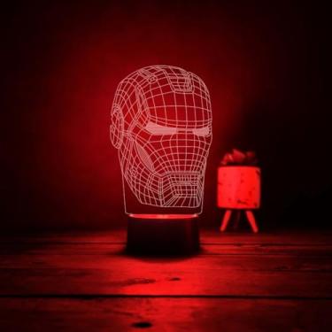 Imagem de Luminária Abajur Capacete Homem De Ferro 3d Led Marvel