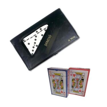 Imagem de Kit de Dominó em Osso 5mm com 2 Baralhos de Papel Jogo de Mesa (Preto)