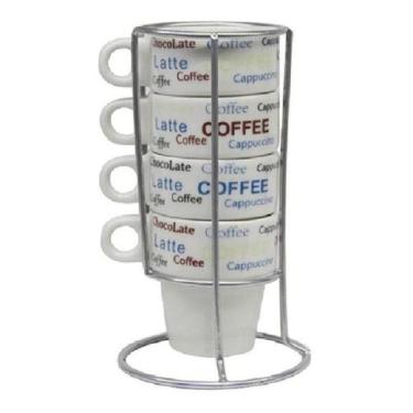 Imagem de Conjunto De 4 Xícaras 200ml Com Suporte Hauskraft Brancas - Haüskraft