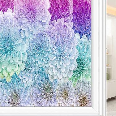 Imagem de Película de janela de privacidade de flores, textura de estilo floral, filme de vidro para sala de estar e escritório em casa, L90 x C 190 cm