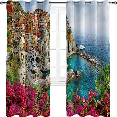 Imagem de Cortina blackout italiana, paisagem de praia de verão panorâmica costeira, tratamento de sombreamento completo, cortina de isolamento de cozinha, L 130 x C 150 cm multicolorida