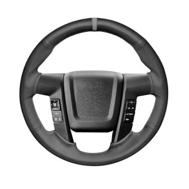 Imagem de Belinous Capa de volante de couro com cadarço, costurada à mão no envoltório, envoltório de direção compatível com Ford Ford F-150 SVT Raptor 2010-2014 (cinza)