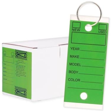 Imagem de Etiquetas de chave genuínas - verde | Etiquetas autoprotetoras autolaminadas 250 peças com 250 anéis por pacote | Etiquetas de chave de carro da concessionária