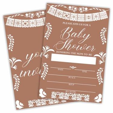 Imagem de DYIRBIIY Convites para chá de bebê - conjunto de 25 cartões de convites de preenchimento de tema mexicano Talavera com envelopes - anúncio de bebê revelação de gênero suprimentos de festa e decoração