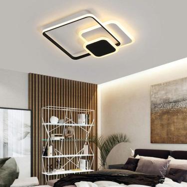 Imagem de Luzes De Teto De Montagem Embutida Sala De Jantar Quarto Lâmpada Regulável Com Controle Remoto, Design Quadrado Moderno Luminária De Sombra Acrílica Para Iluminaçã, Black, L52*W52cm