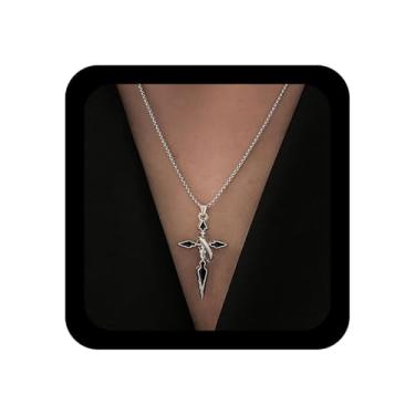 Imagem de Xduargs Colar de cruz punk, gargantilha, gótico, crucifixo de Jesus, corrente esmaltada, crucifixo preto, anel de cruz, corrente feminina