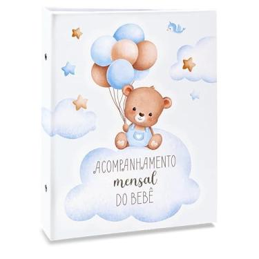 Imagem de Álbum de fotos Ical, encadernação tradicional, para 80 fotos 15x21cm - linha Bebê Acompanhamento - modelo azul - urso balões - 82