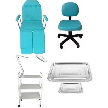 Imagem de Kit Maca Podologia Luminária Exaustor Carrinho Mocho Bandejas - Fiscom