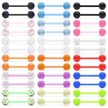 Imagem de Pnsgisr Anéis de piercing de língua de mamilo de plástico 14G, calibre 14, barras de 16 mm, barras de silicone acrílico transparente que brilham no escuro ponte, halteres para mulheres e homens