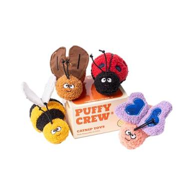 Imagem de Puffy Crew Brinquedo de pelúcia interativo para gatos, tema de inseto, 12 cm, para gatos de todos os tamanhos de raças (4 em 1)
