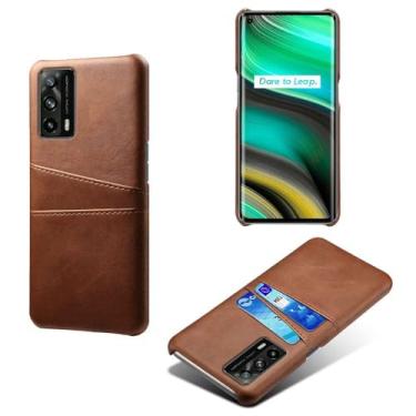 Imagem de Capas Compatível com OPPO Realme X7 PRO Ulrta,tampa protetora de couro falso,design de saco de cartão com 2 fendas de cartão atrás,proteção anti-impressão digital e anti-gota-Brown