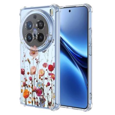 Imagem de RRXSYXL Capa para VIVO X200 Pro 5G com estampa floral transparente, capa macia à prova de choque para VIVO X200 Pro 5G, linda flor