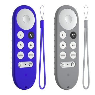 Imagem de Capa de substituição colorida de silicone para controle remoto Google Tv Streamer, capa protetora antiderrapante e durável para controle remoto Google Chromecast com cordão (azul + cinza claro)